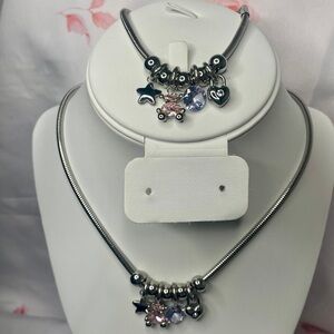 Silver Charm Necklace Set
